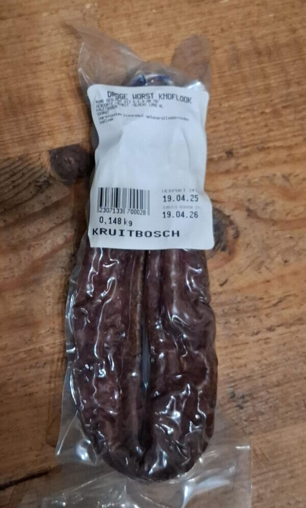 Droge worst knoflook (rund) 150 gram